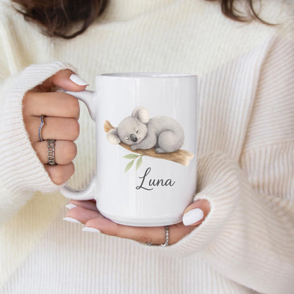 Personalized Koala Name Mug, Custom Animal Coffee Cup, Nature Wildlife Accent Mug