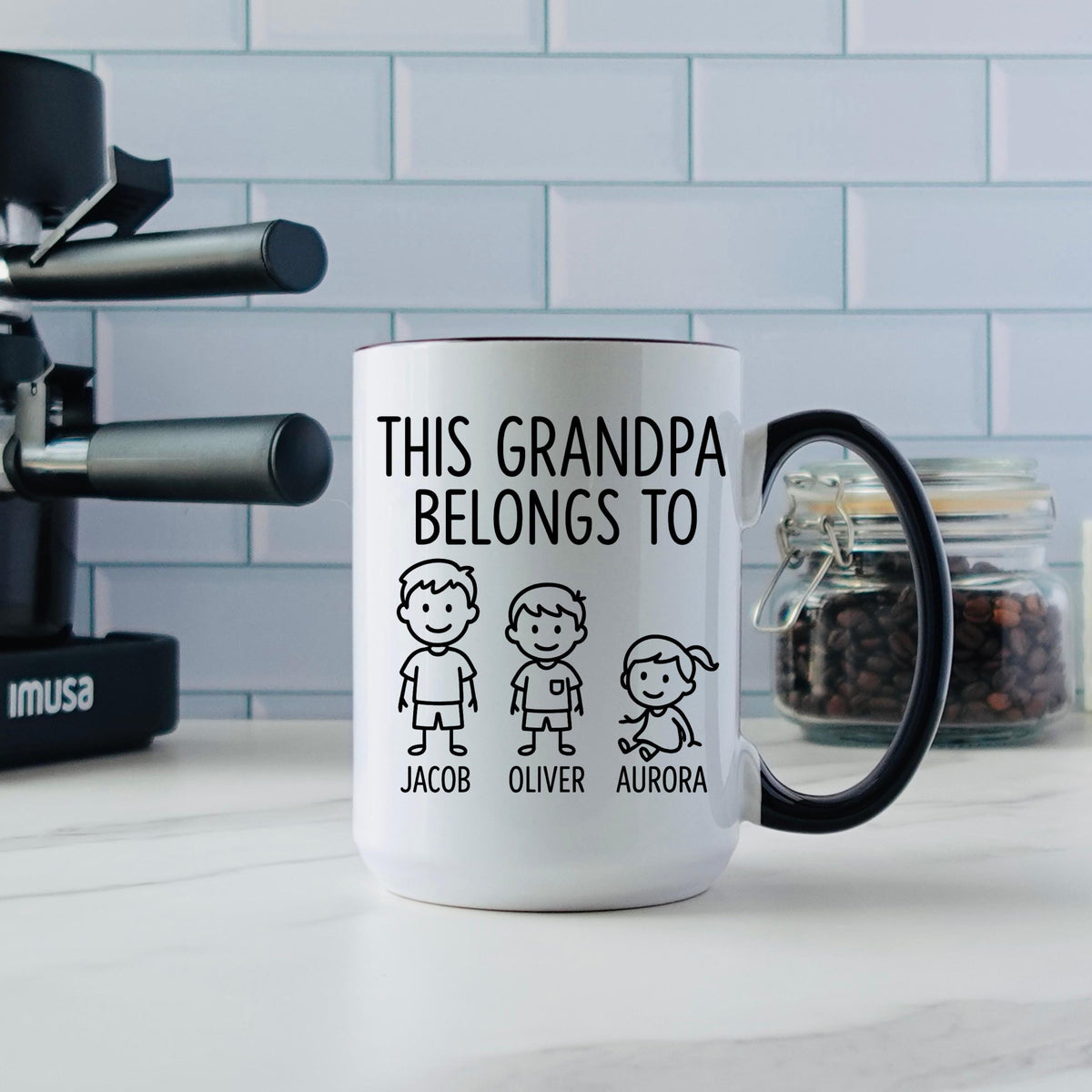 Personalized Grandpa Mug, Grandkids Stick Figure Coffee Cup