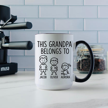 Personalized Grandpa Mug, Grandkids Stick Figure Coffee Cup
