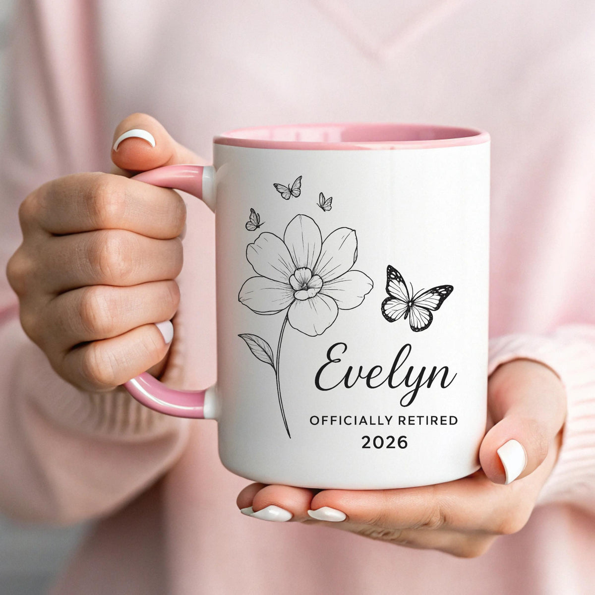 Personalized Retirement Mug With Name And Butterflies Officially Retired 2026