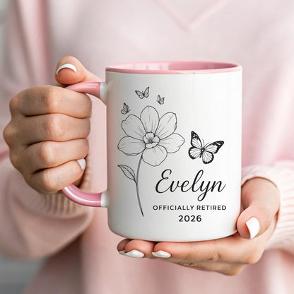 Personalized Retirement Mug With Name And Butterflies Officially Retired 2026