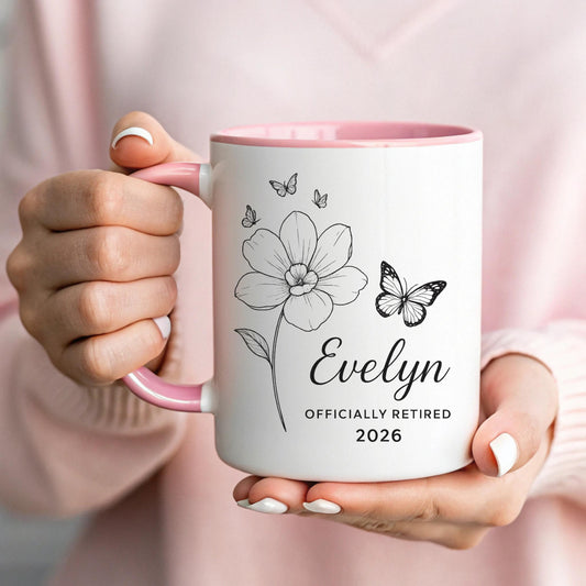 Personalized Retirement Mug With Name And Butterflies Officially Retired 2026