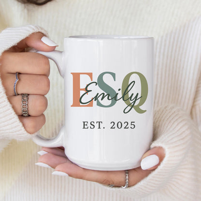 Personalized Lawyer Mug Esq Emily Est 2025 Attorney Graduation Gift Coffee Mug