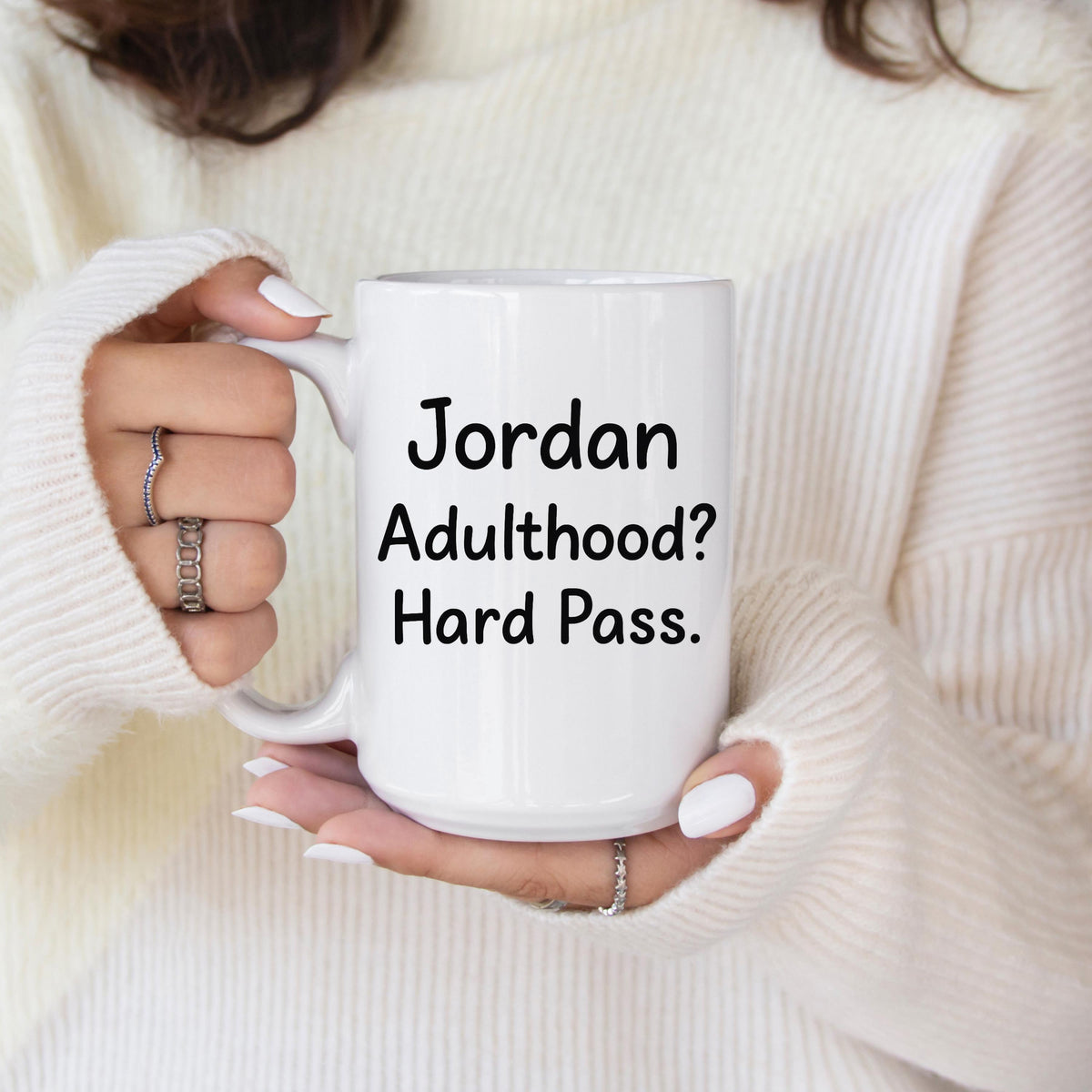 Funny Personalized Hard Pass Mug Gift For Jordan Custom Name Adulthood Humor Coffee Cup Lazy Day Saying Mug For Friends And Coworkers