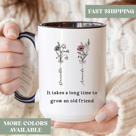 Best Friend Birth Flowers Mug, Personalized Best Friend Gift, Custom Best Friend Coffee Cup, Friendship Mug Gift, Bestie Bday Gift, S4g733