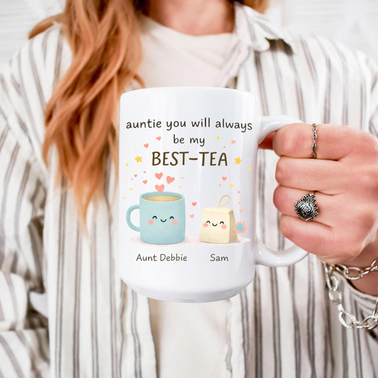 Auntie Mug Gift, Ceramic Tea Lover Cup, Custom Name