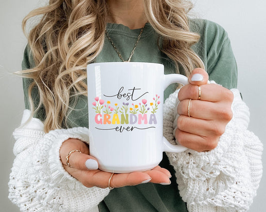 Colorful Best Grandma Ever Floral Mug Heartwarming Gift For Grandma Birthday Mothers Day Appreciation Coffee Cup With Cute Flower Design