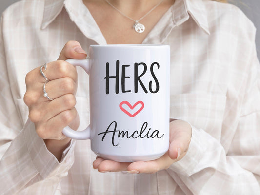 Hers Personalized Name Couple Gift Mug Minimal Love Heart Coffee Cup Anniversary Valentine Wedding Present Keepsake For Her