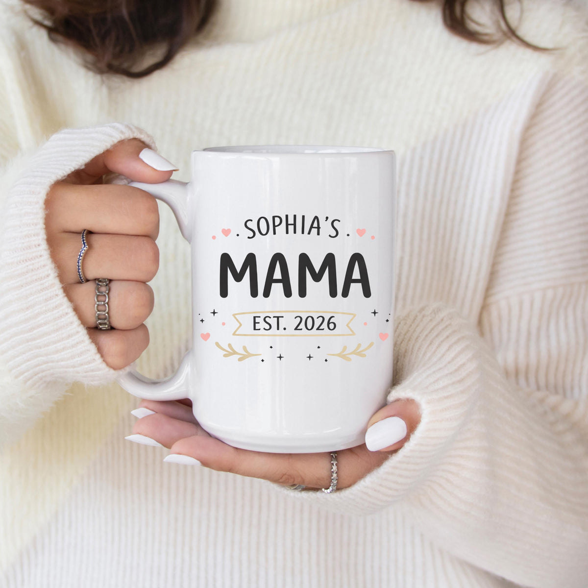 Personalized Mama Mug, Custom Name Est Year Coffee Cup, Pregnancy Announcement Gift