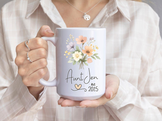 Personalized Floral Aunt Mug – Est. 2025 Coffee Cup