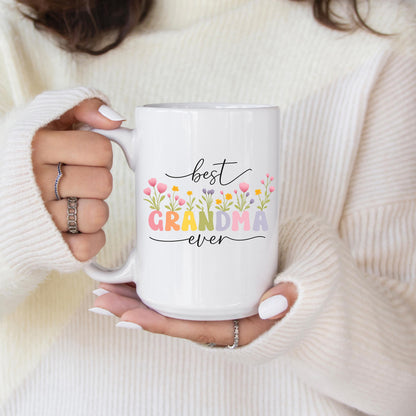 Colorful Best Grandma Ever Floral Mug Heartwarming Gift For Grandma Birthday Mothers Day Appreciation Coffee Cup With Cute Flower Design