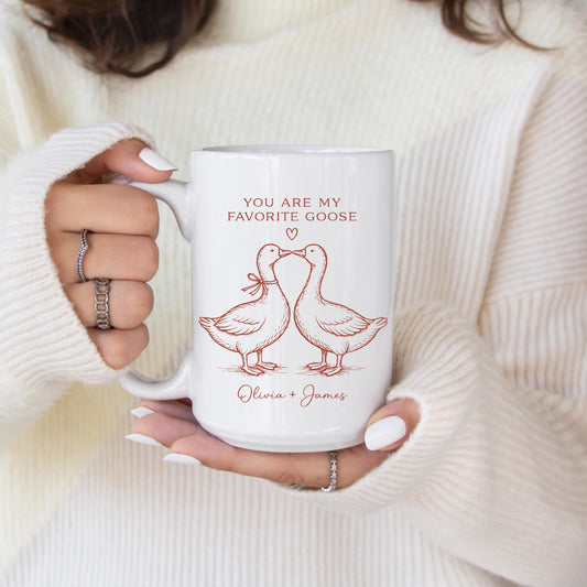 Personalized Goose Couple Mug: Romantic Anniversary Gift