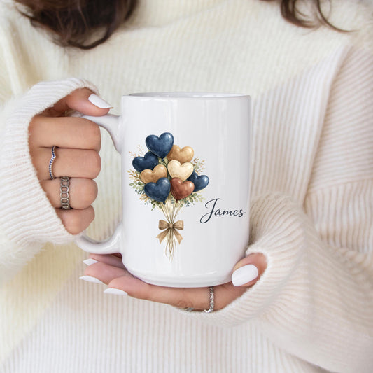 Personalized Heart Balloon Coffee Mug - Romantic Anniversary Gift
