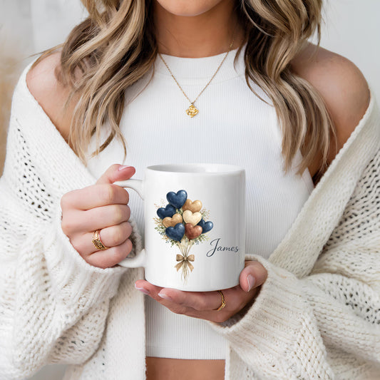 Personalized Heart Balloon Coffee Mug - Romantic Anniversary Gift