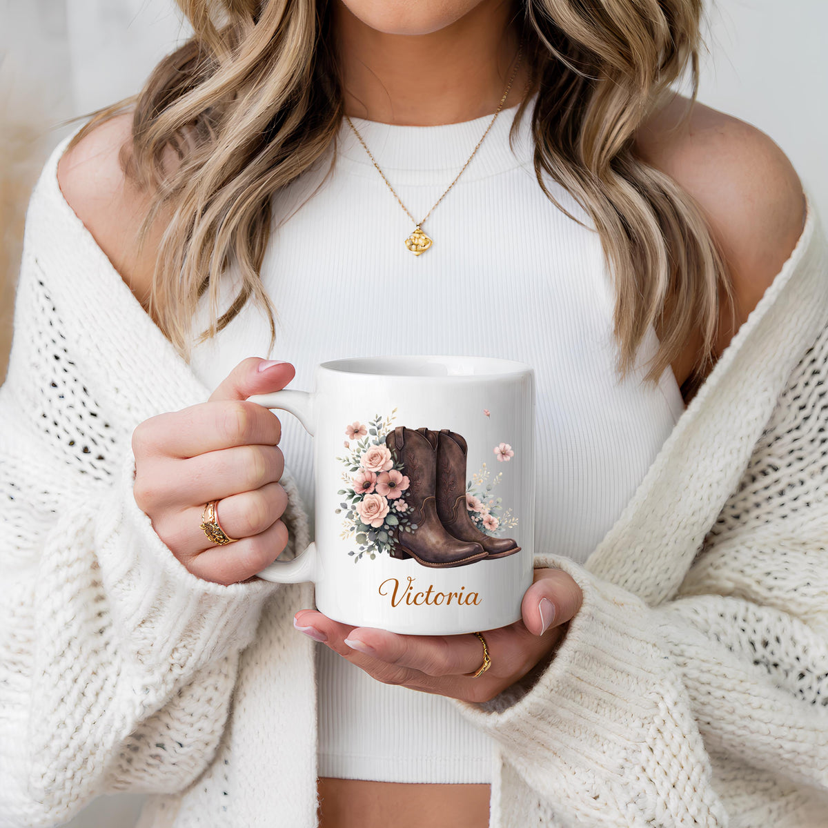 Personalized Cowgirl Boots Mug, Floral Western Coffee Cup