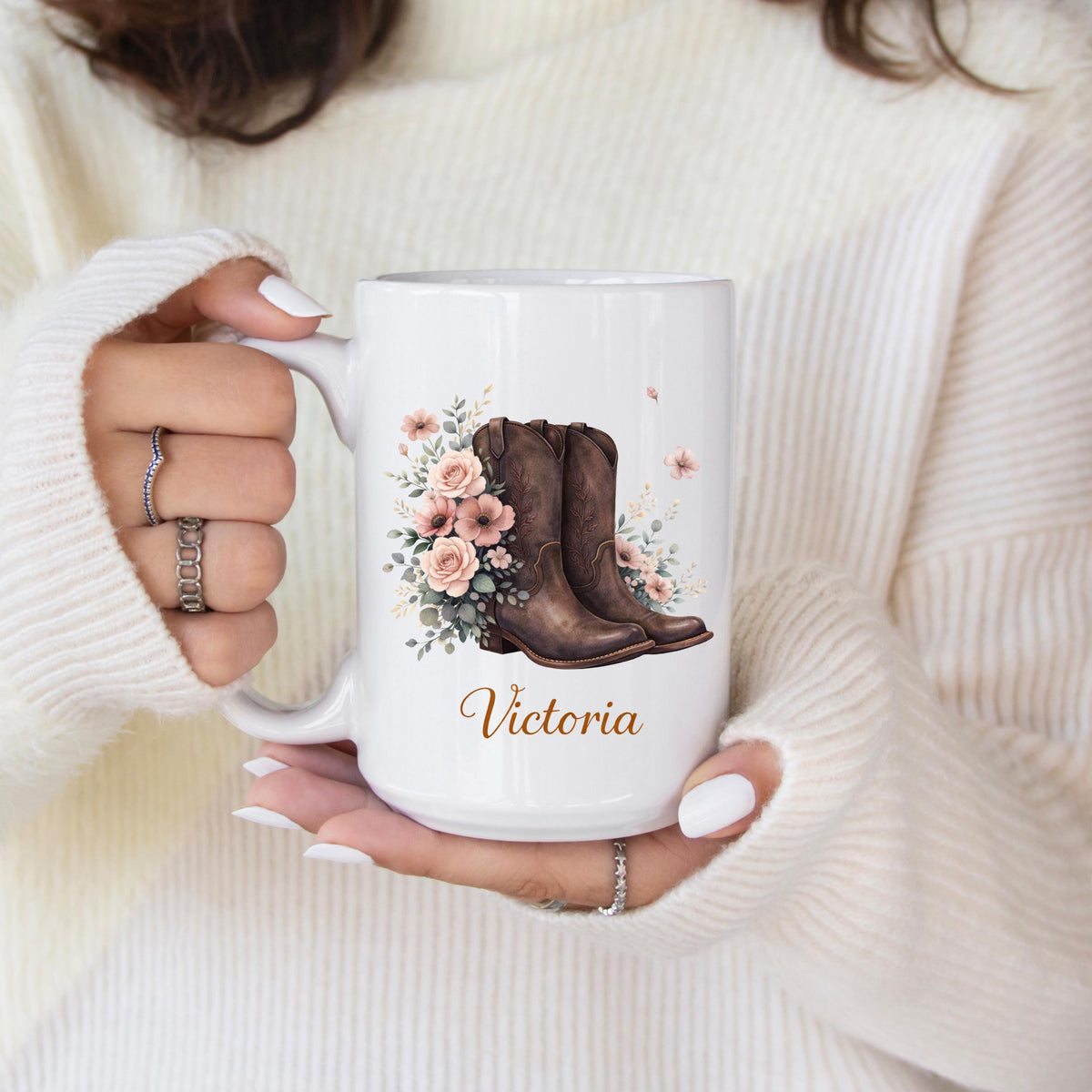 Personalized Cowgirl Boots Mug, Floral Western Coffee Cup