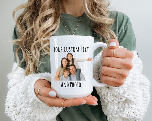 Custom Photo Mug, 11oz Ceramic Photo Coffee Cup, Personalized Text