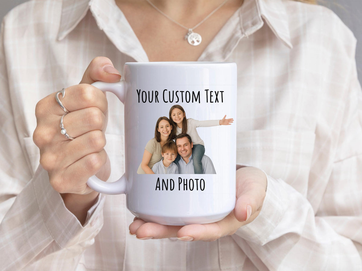 Custom Photo Mug, 11oz Ceramic Photo Coffee Cup, Personalized Text