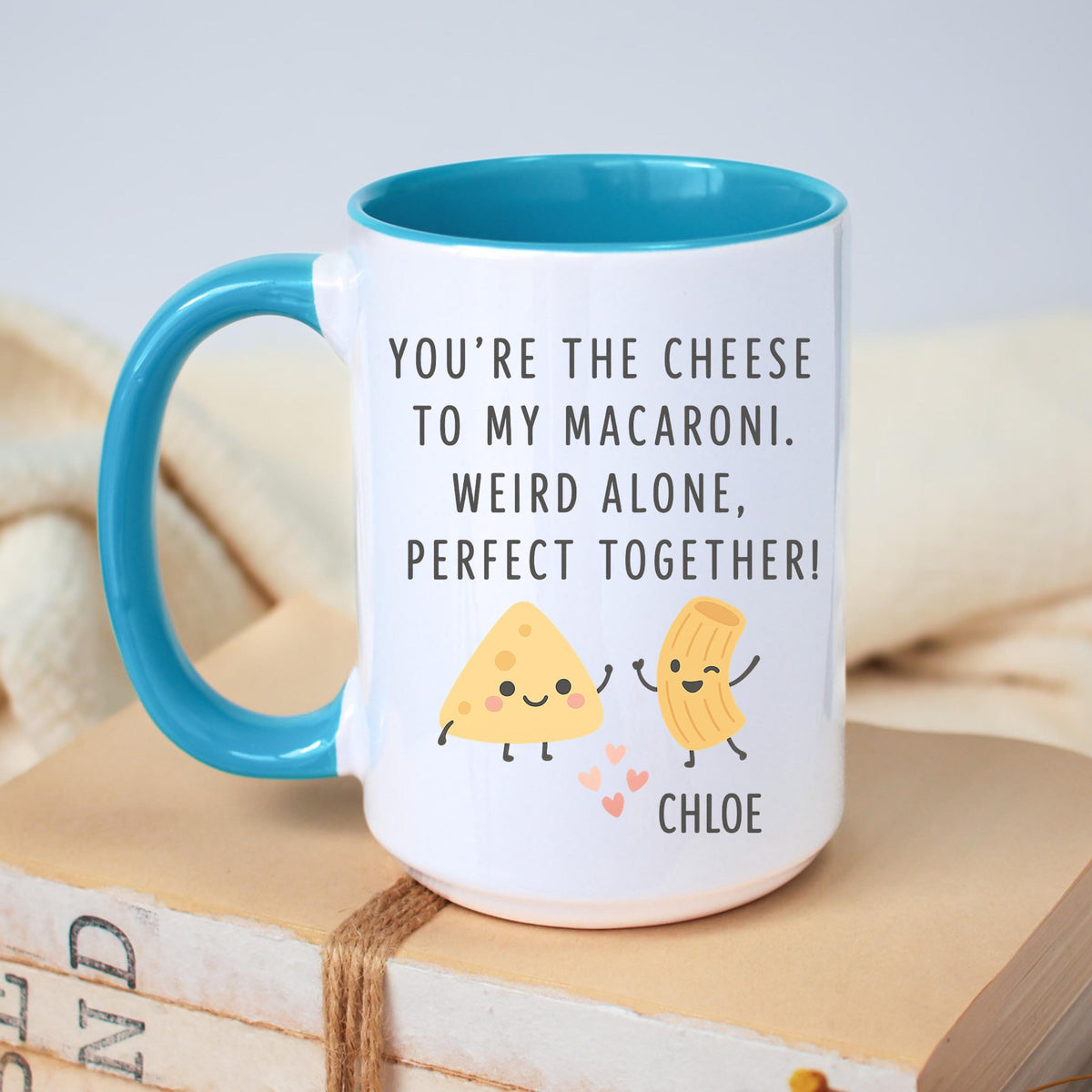Cheese Macaroni Couple Mug, Ceramic Coffee Cup, Funny Foodie Gift