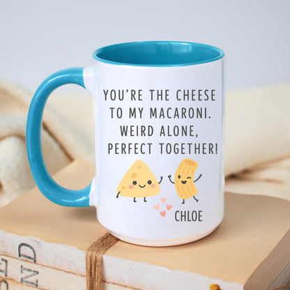 Cheese Macaroni Couple Mug, Ceramic Coffee Cup, Funny Foodie Gift