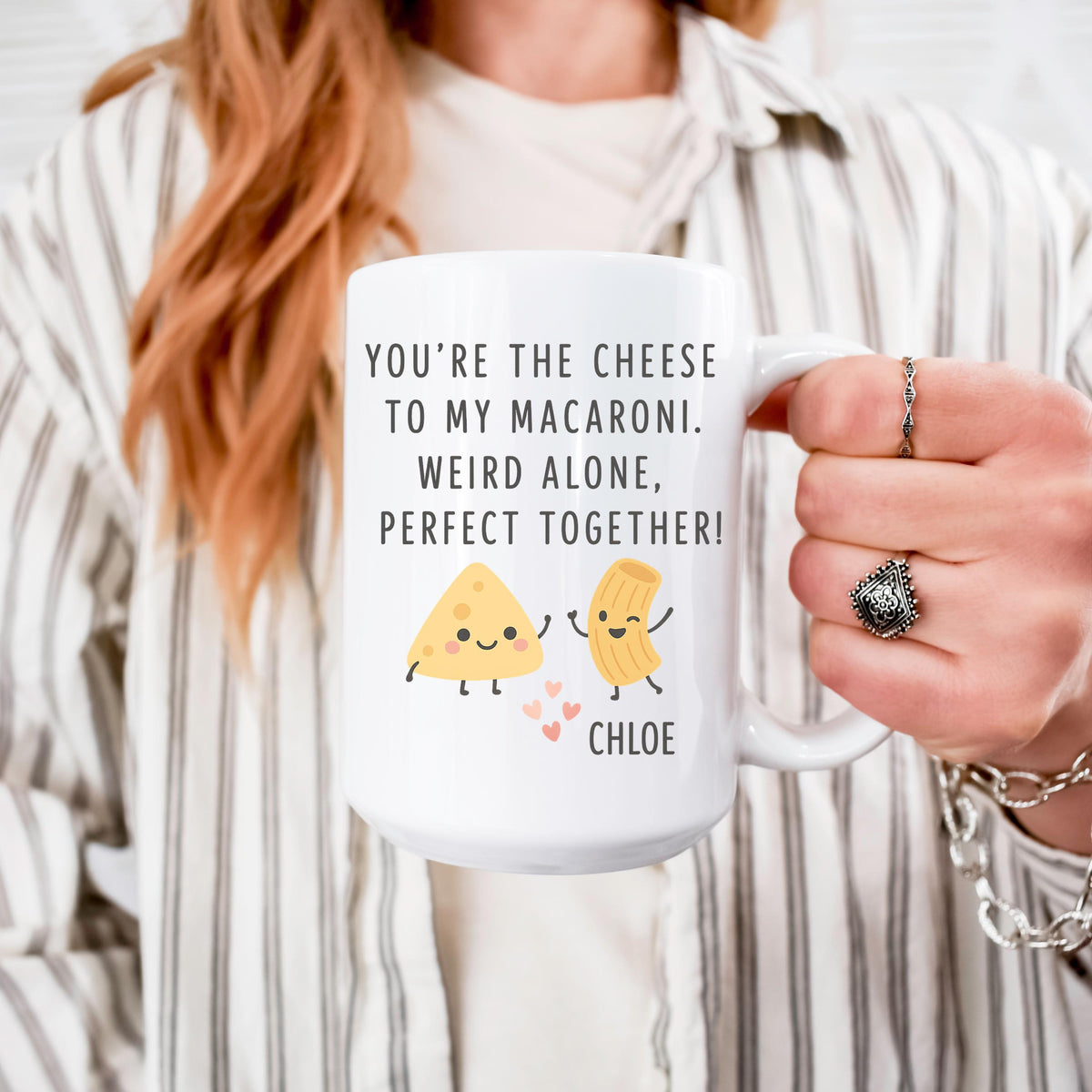 Cheese Macaroni Couple Mug, Ceramic Coffee Cup, Funny Foodie Gift
