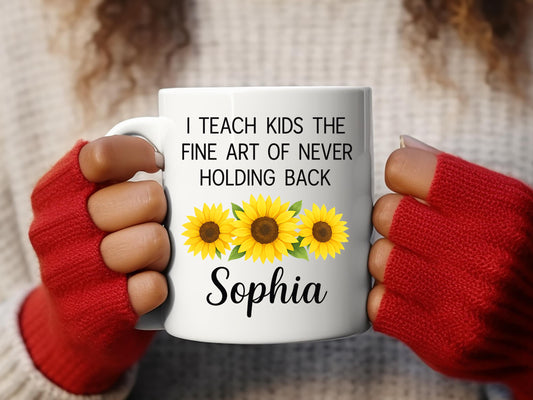 Personalized Teacher Sunflower Mug, Custom Name Coffee Cup