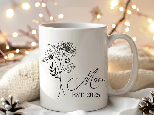 Personalized Mom Est 2025 Mug, Floral New Mom Gift