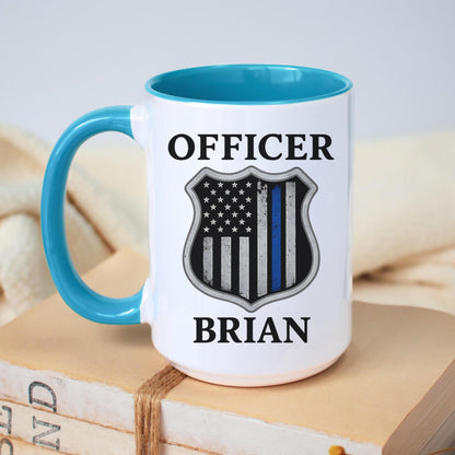 Personalized Police Officer Badge Mug – Custom Name Thin Blue Line Coffee Cup