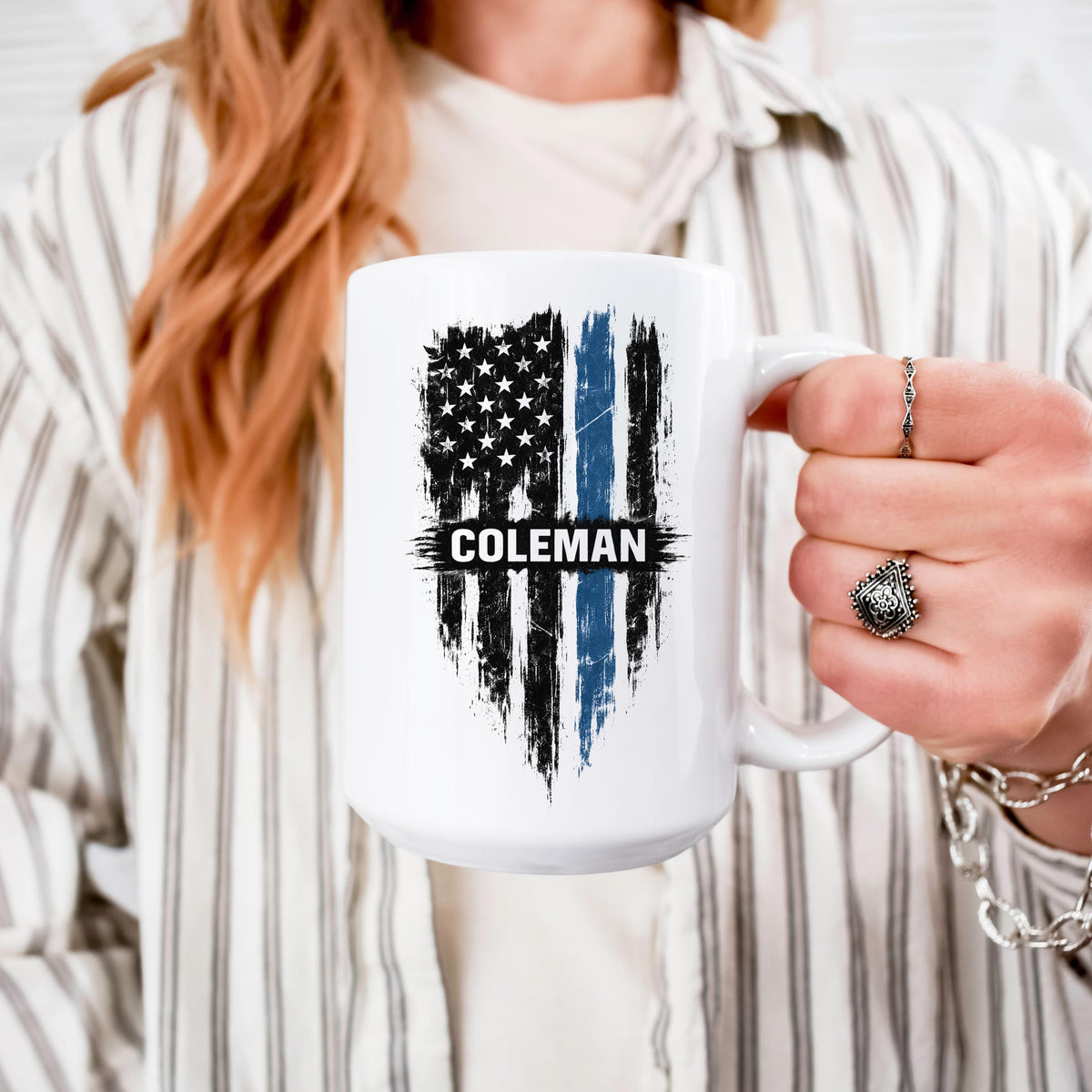 Personalized Thin Blue Line Flag Mug - Police Support Gift