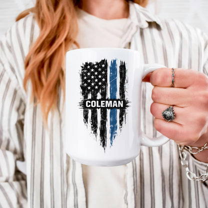 Personalized Thin Blue Line Flag Mug - Police Support Gift
