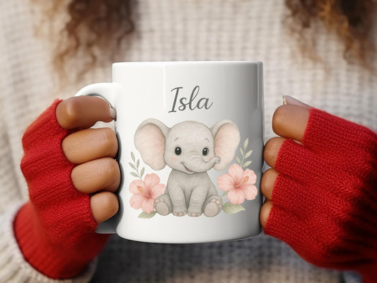 Personalized Baby Elephant Mug – Custom Name Nursery Drinkware