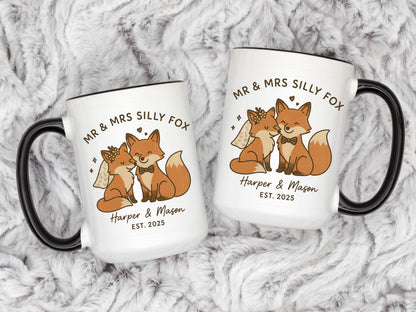 Personalized Fox Couple Mug, Custom Wedding Gift, Newlywed Coffee Cup