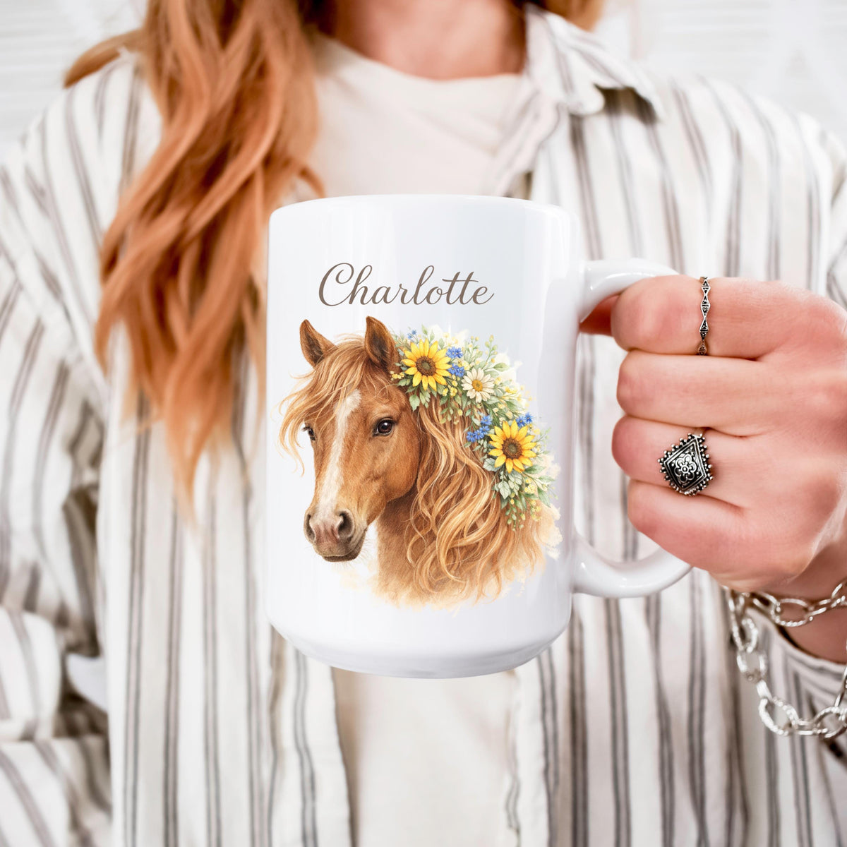 Personalized Floral Horse Mug, Equestrian Gift