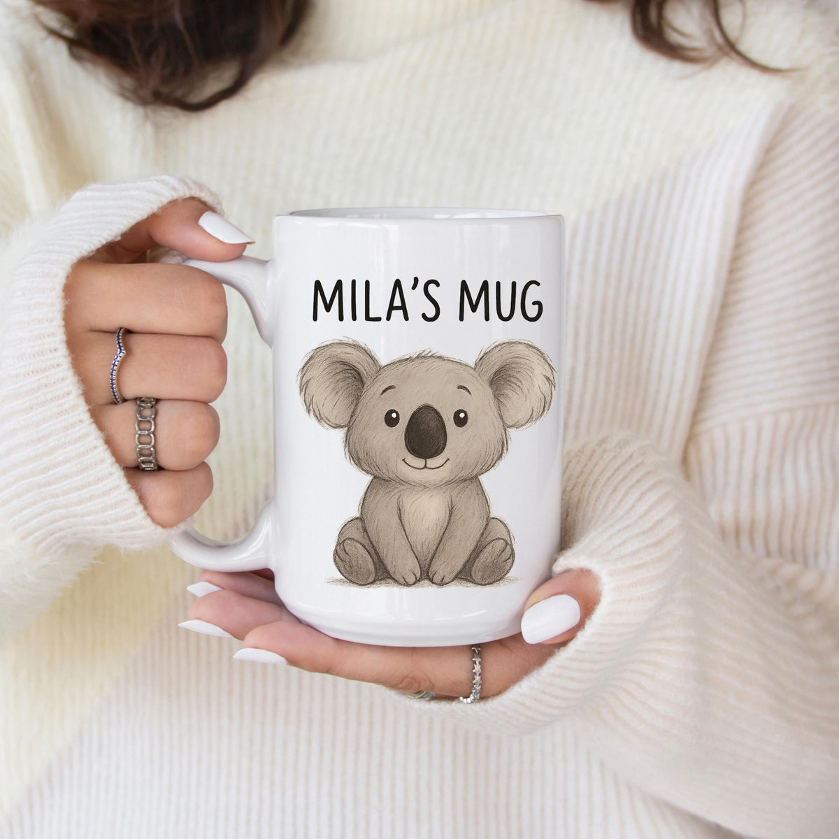 Custom Name Mug With Koala, White Ceramic, 11oz
