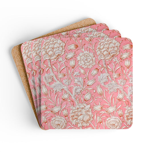 Pink Vintage Floral Cork Coaster Set of 4 — Pretty Square Corkwood Coasters