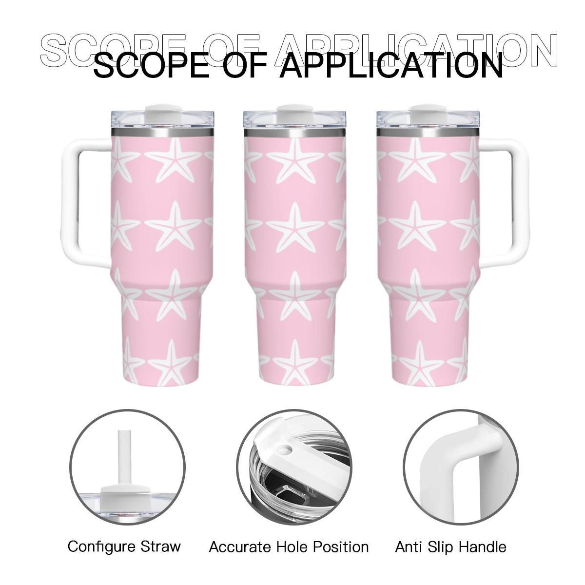 40oz Insulated Tumbler with Handle | Personalized Beach Gift for Her | Pink Starfish Travel Cup Women