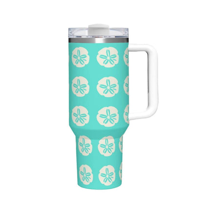40oz Insulated Tumbler with Handle | Teal Beach Gift for Her | Coastal Sand Dollar Travel Cup Women