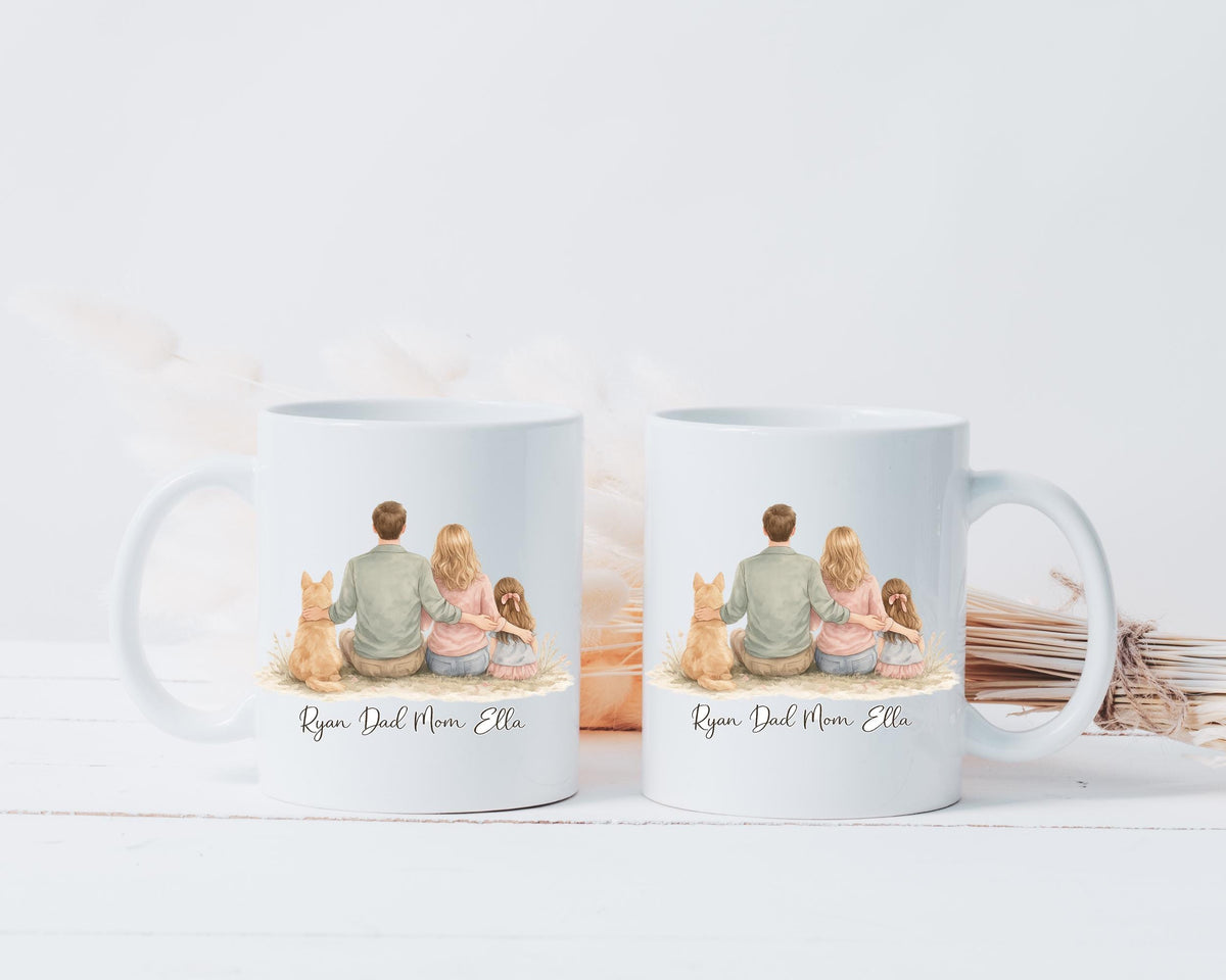 Personalized Family Portrait Mug – Custom Mom Dad Kids Coffee Cup, Dog Lover Gift