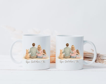 Personalized Family Portrait Mug – Custom Mom Dad Kids Coffee Cup, Dog Lover Gift
