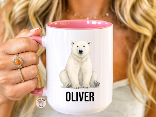 Personalized Polar Bear Mug, Custom Name Ceramic Coffee Cup