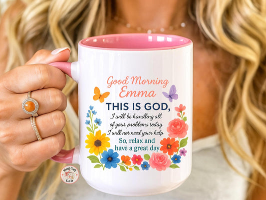 Personalized Floral Christian Coffee Mug, Inspirational Gift