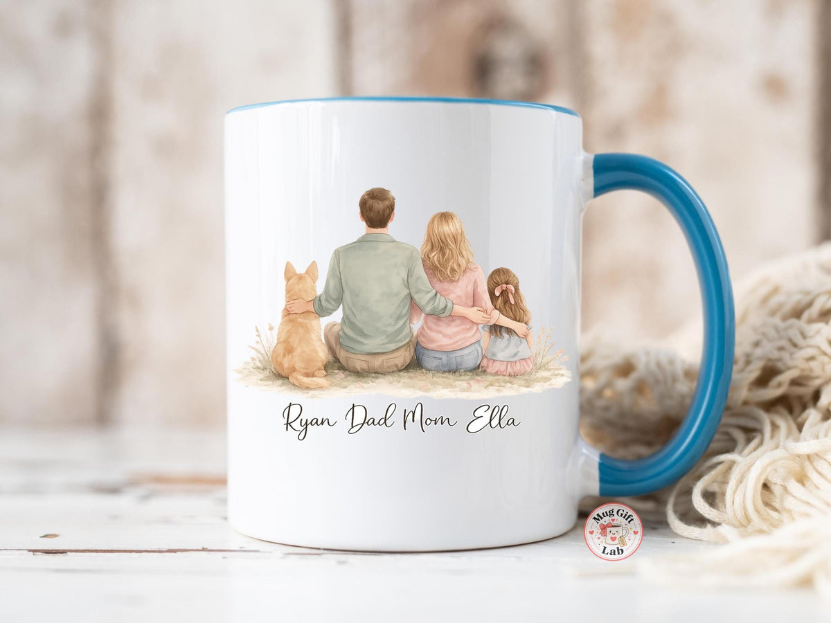 Personalized Family Portrait Mug – Custom Mom Dad Kids Coffee Cup, Dog Lover Gift