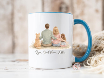 Personalized Family Portrait Mug – Custom Mom Dad Kids Coffee Cup, Dog Lover Gift